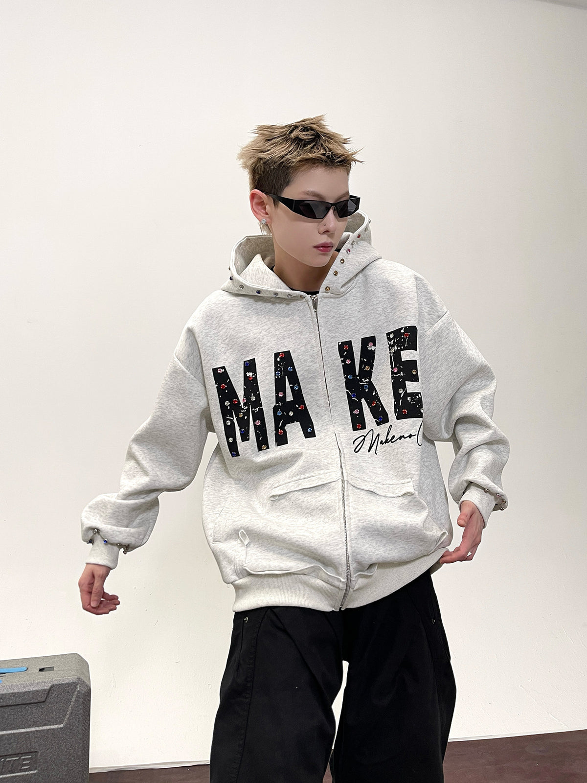 Chandail Zip-Up à capuche couleur Diamond-Beaded
