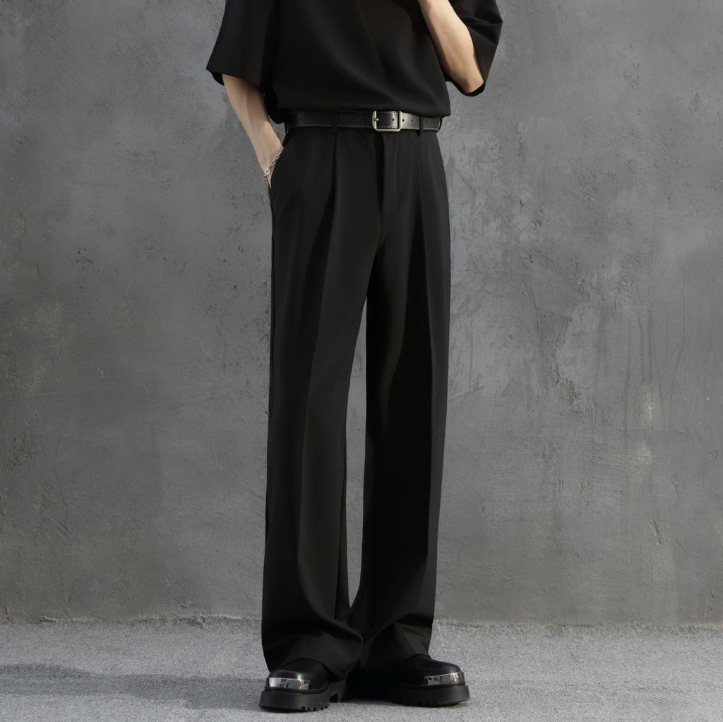 Pantalon de costume légèrement torréfié pour hommes sans fer à repasser large