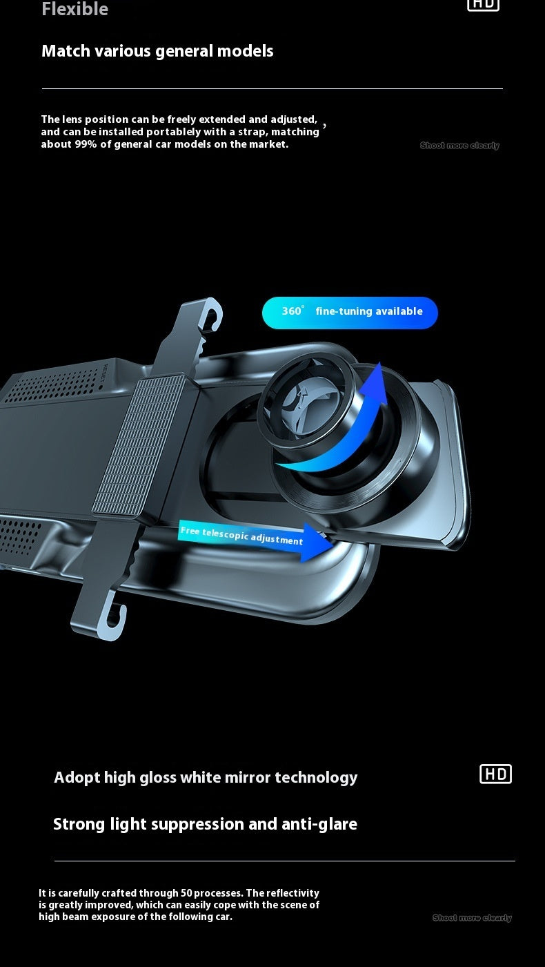 Streaming Médias Vue arrière Miroir Tachygraphe 10 pouces Plein écran Touch HD nuit vision avant