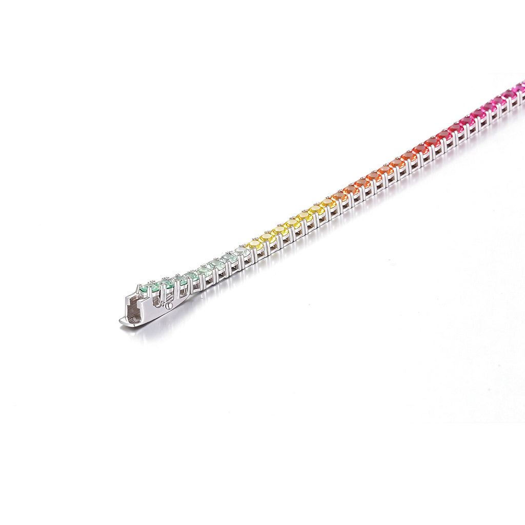 S925 Argent Sterling 3mm Rainbow Lab-Grown Gemstone Bracelet de tennis pour femmes Platinum Pla
