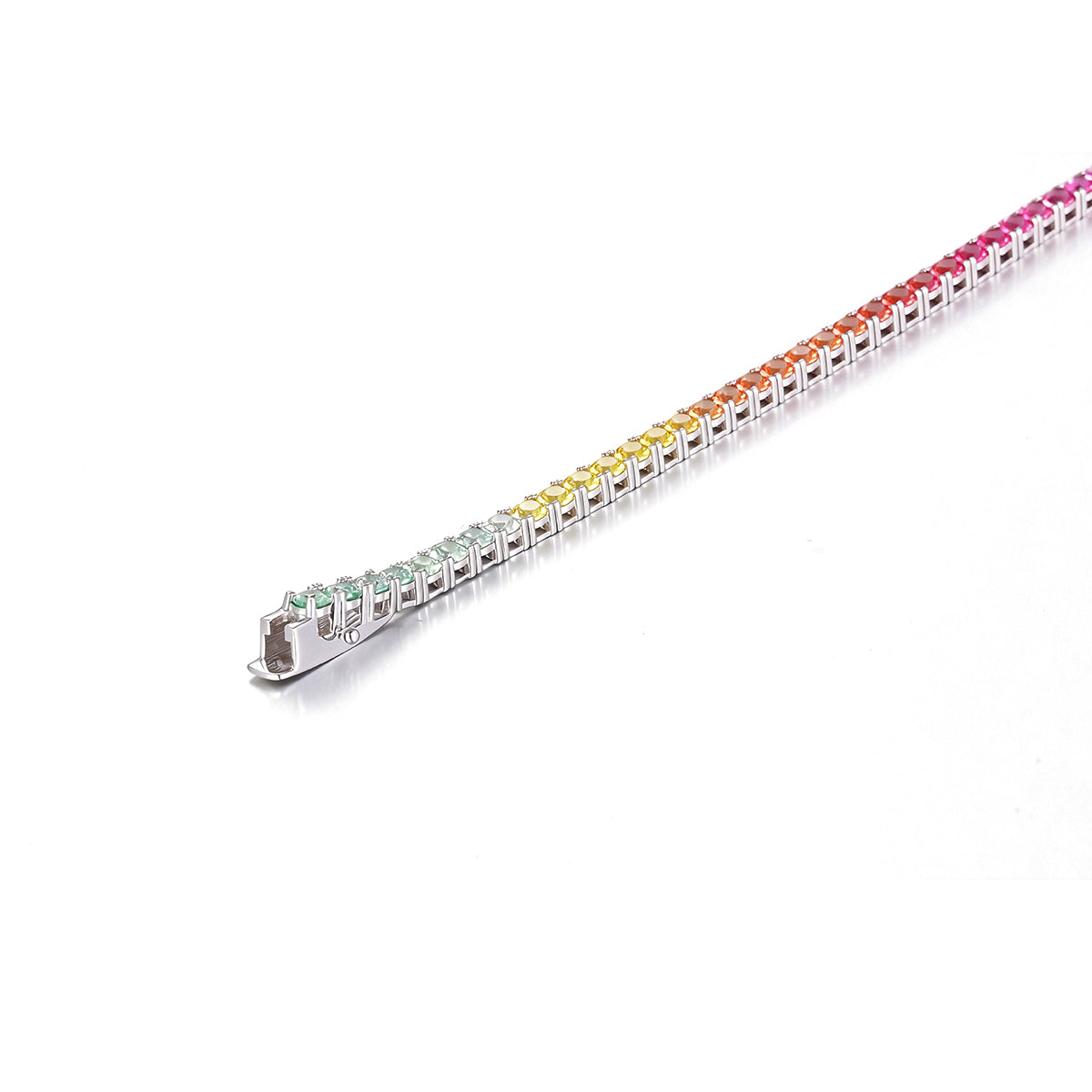 S925 Argent Sterling 3mm Rainbow Lab-Grown Gemstone Bracelet de tennis pour femmes Platinum Pla