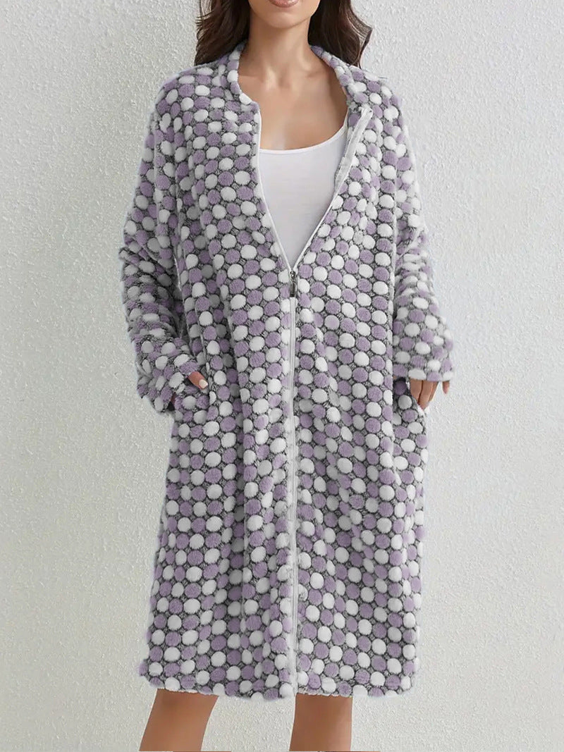 Épaisseur, chaud Zip chemise de nuit Casual confortable à manches longues Robe de flanelle