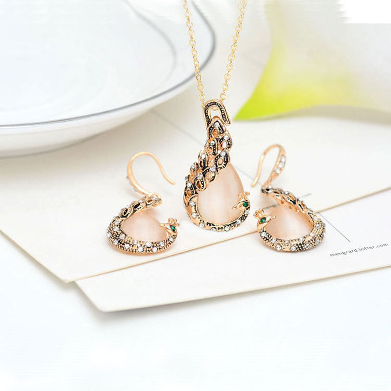 Bijoux de mariée Peacock Gem Collier Boucles d'oreilles