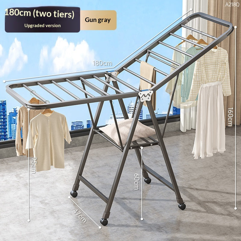 Gun Gray de 1,8 mètre - Séchage d'air double coucheRack pliant Balcon domestique Movable