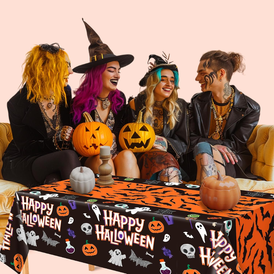 2 Pack nappe en plastique pour décorations de fête d'Halloween Skeletons Bats fantômes citrouille Ta