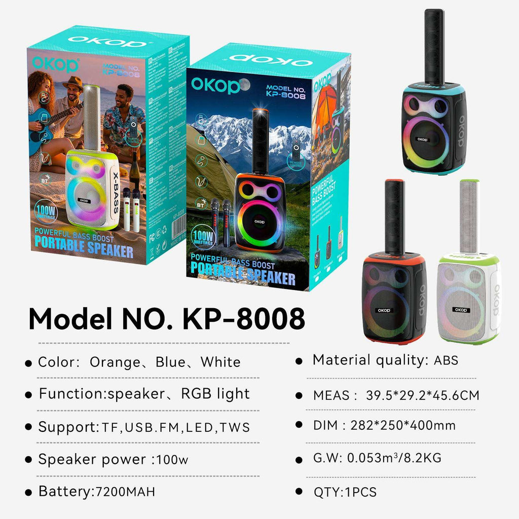 KP-8008 Haut-parleur Bluetooth sans fil 120W Haut-parleur double microphone haute puissance Karaoké Portable Outdoo
