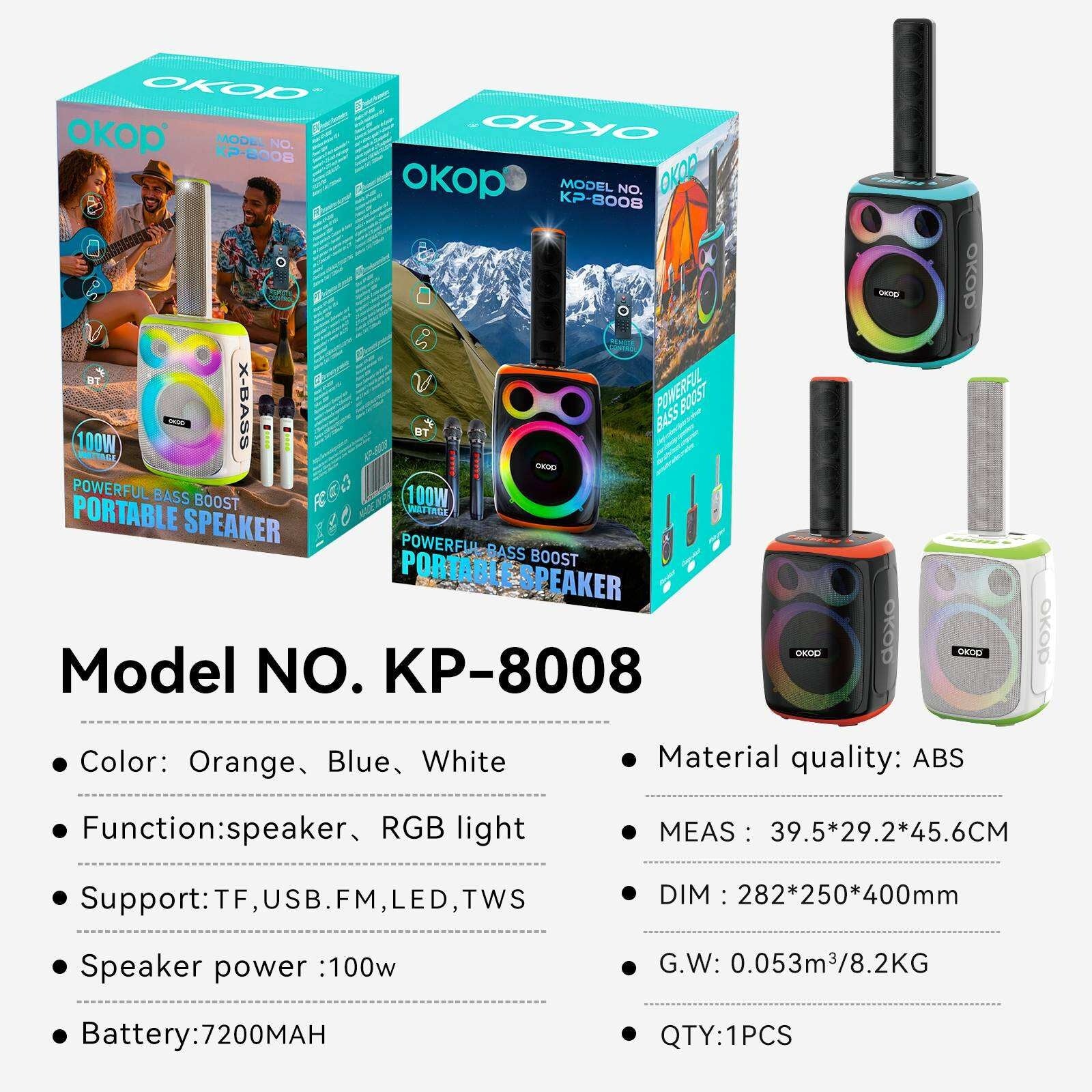 KP-8008 Haut-parleur Bluetooth sans fil 120W Haut-parleur double microphone haute puissance Karaoké Portable Outdoo