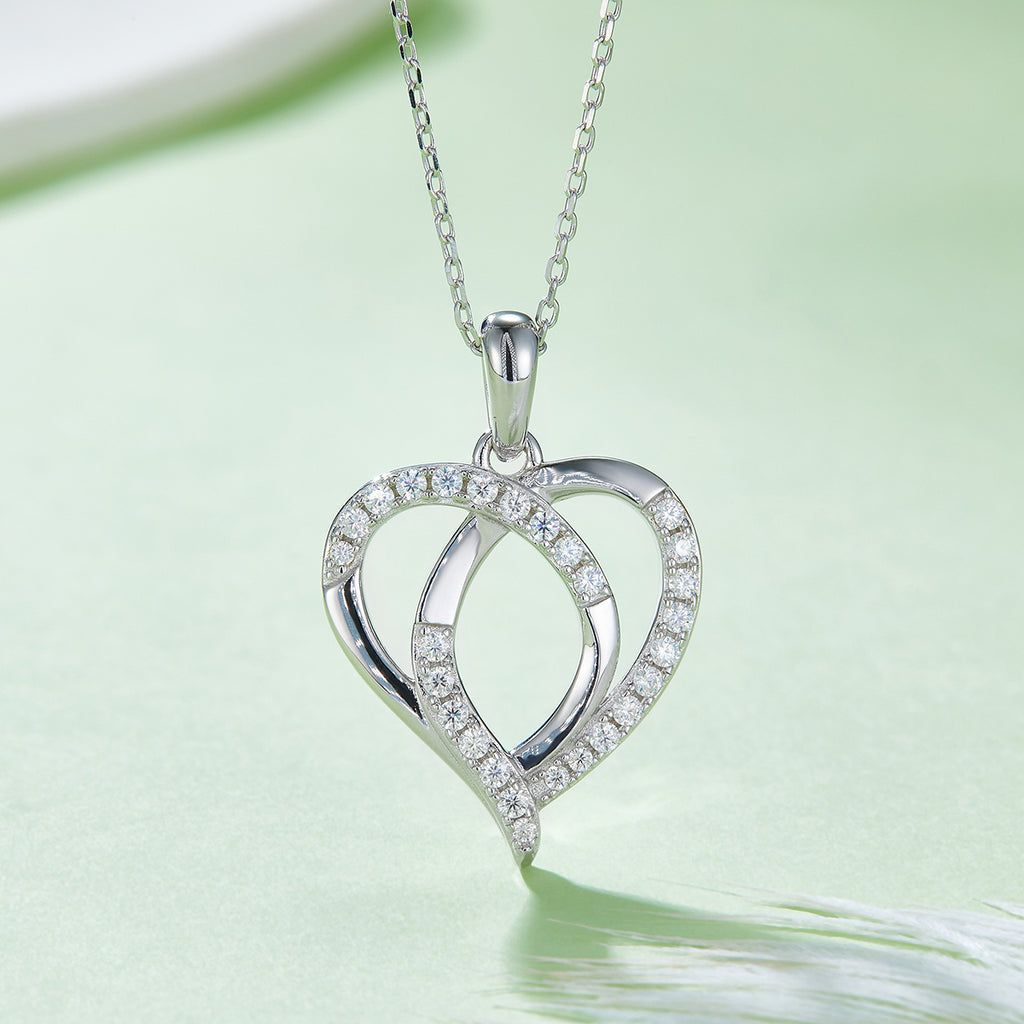 4.9g S925 Sterling Silver Moissanite Heart Necklace 45cm 27 Stone Intertwined Hearts Penda