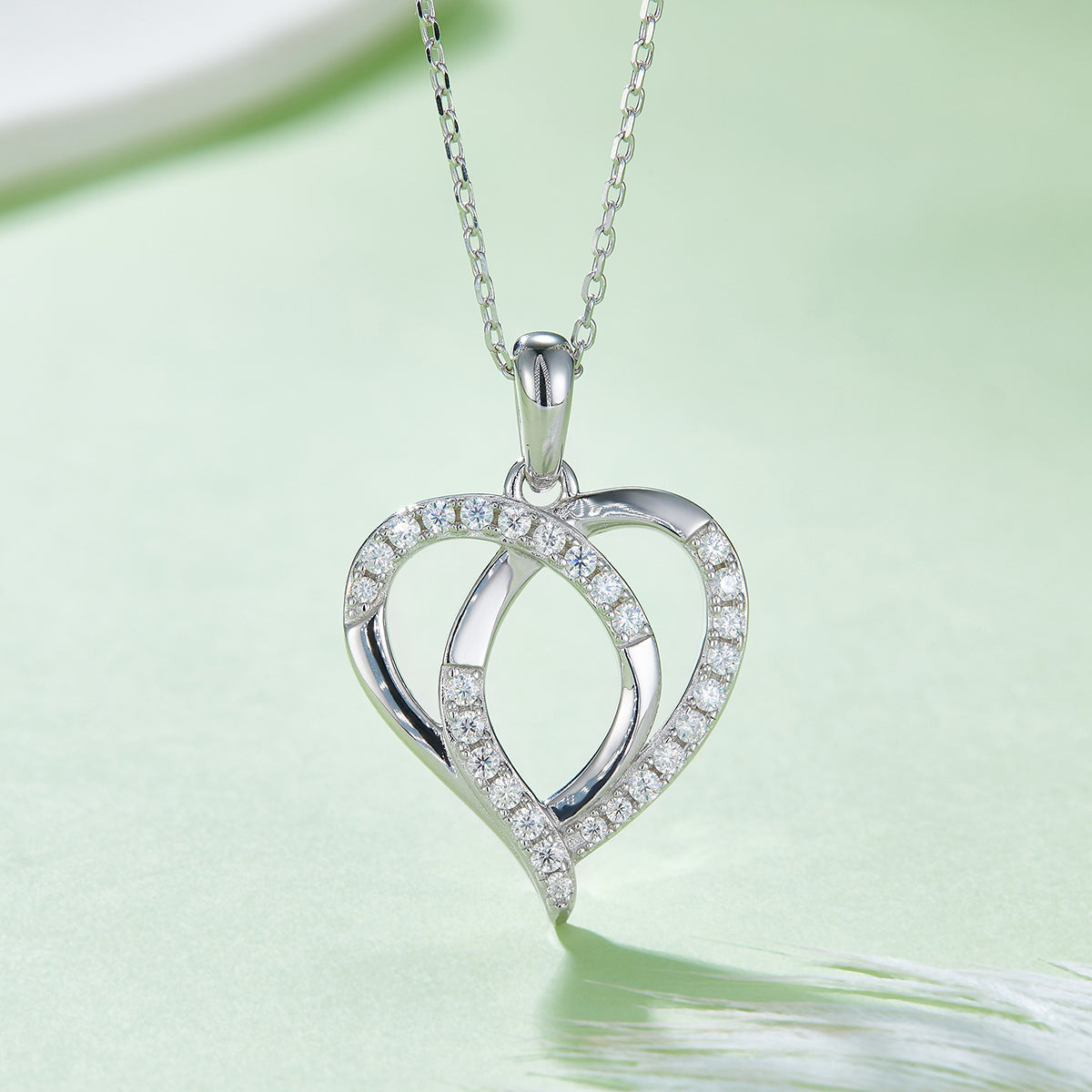 4.9g S925 Sterling Silver Moissanite Heart Necklace 45cm 27 Stone Intertwined Hearts Penda