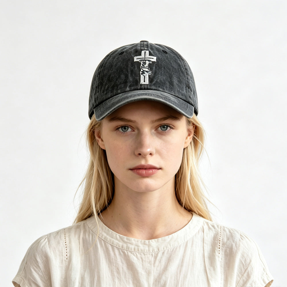 Casquette de baseball de 2pcs Lavé Vintage Faith Cross
