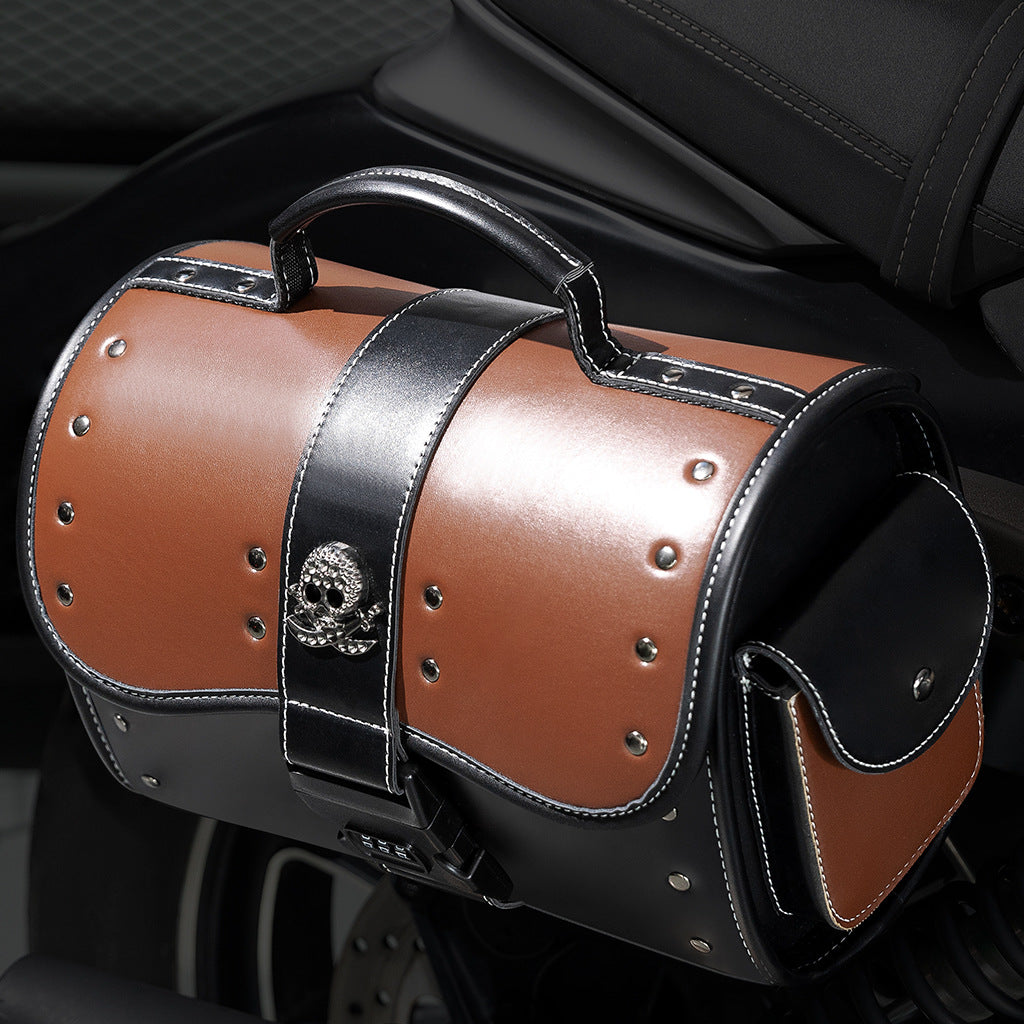 PU cuir couleur contrastante Patchwork sac de moto avant