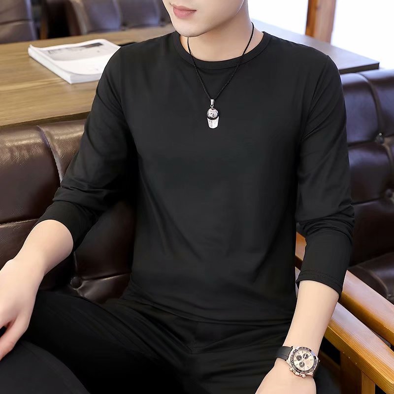 Éventails militaires d'automne et d'hiver T-shirt homme manches longues Slim Solid Color Crew Col Pullo