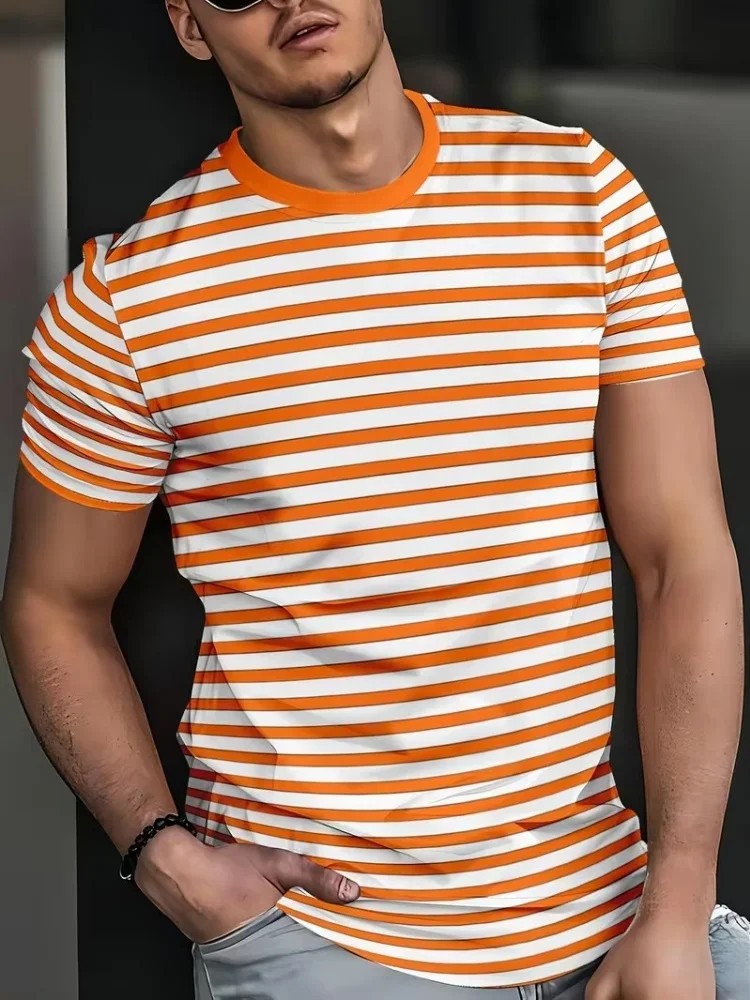 T-shirt casual classique et stripe imprimé 3F
