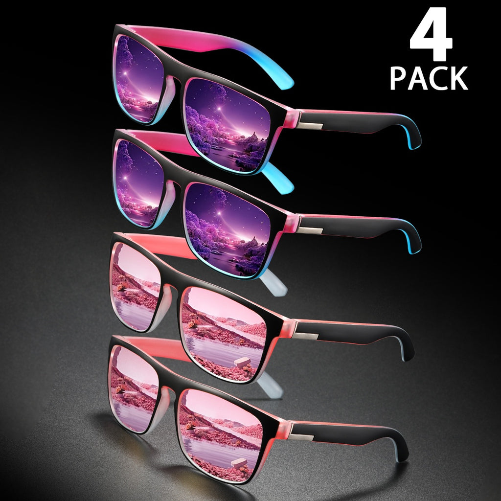 4 Pack Hommes Lunettes de soleil carrées Set Miroir réfléchissant Verre Protection UV400 Lunettes de soleil Ligh