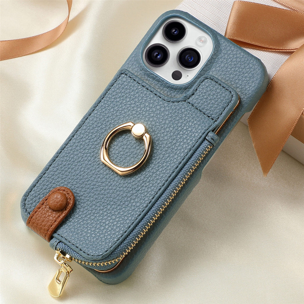 Convient pour 16 porte-carte Zipper porte-manteau de boîtier de téléphone