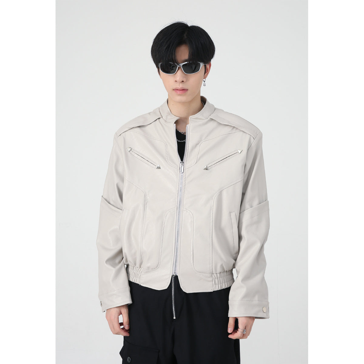 Manteau en cuir de moto courte de haute qualité pour hommes