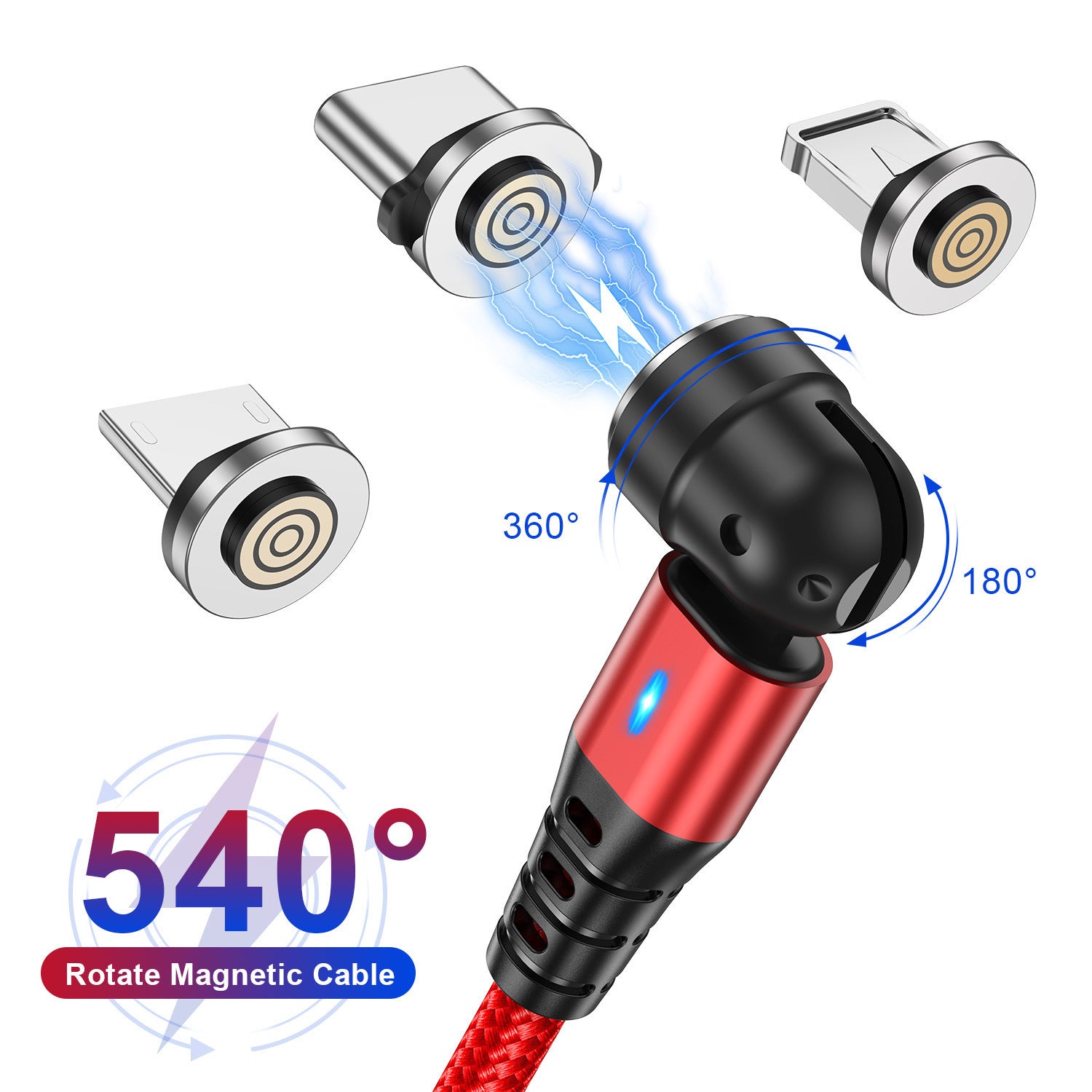 Câble de données magnétique 3-en-1 540 Connecteur rotatif 5A Charge rapide