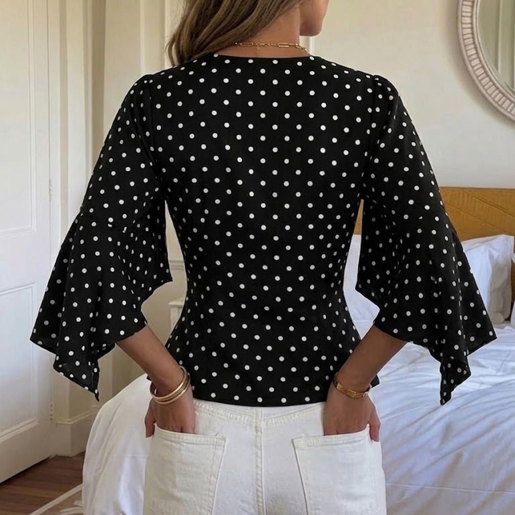 T-shirt Vintage Chic Légèrement Mature Wave-pattern de style français