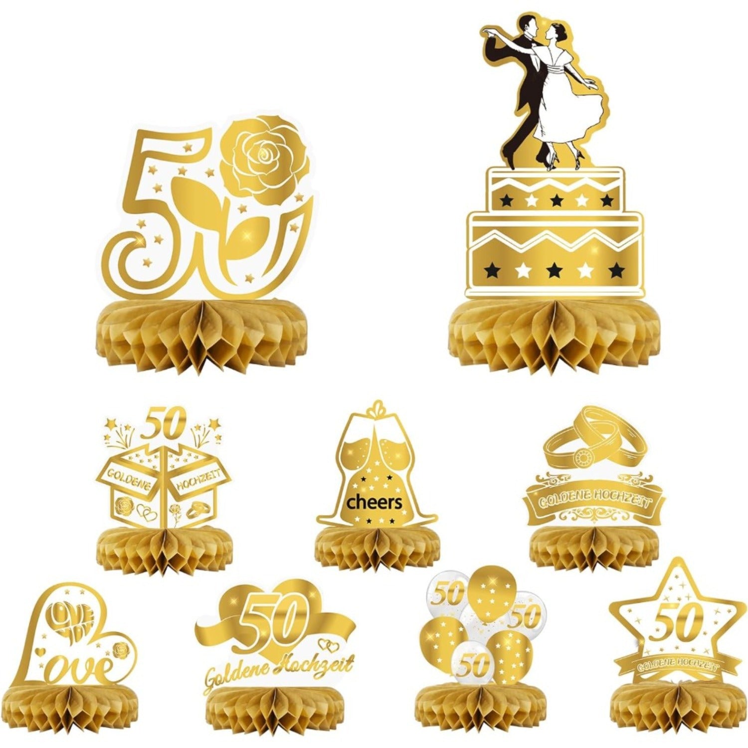 Ensemble de 9: Décorations d'anniversaire de mariage d'or 50e
