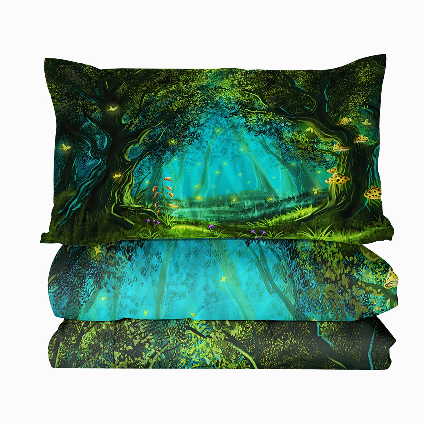 3pcs Green Light Forest Comforter Set Natural Comfort Bedding Couette Jeu Summer Quilt Set