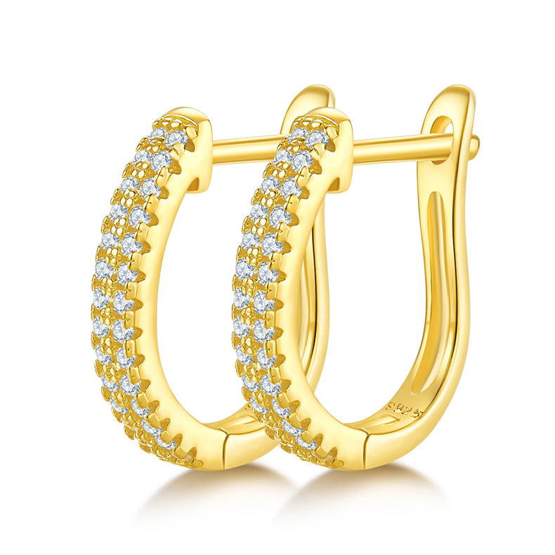 S925 Solid Steel Moissanite Huggie Hoop Pave U-Shaped Earrings with GRA Certi