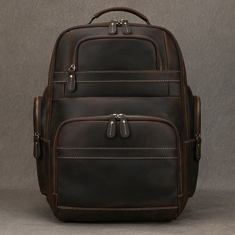 Hommes Retro Saddle-Leather Backpac Grande Capacité Cuir véritable