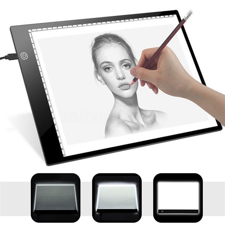 Tableau de dessin lumineux à trois vitesses A4 Copie LED Cartoon Transparent Tableau de dessin lumineux USB