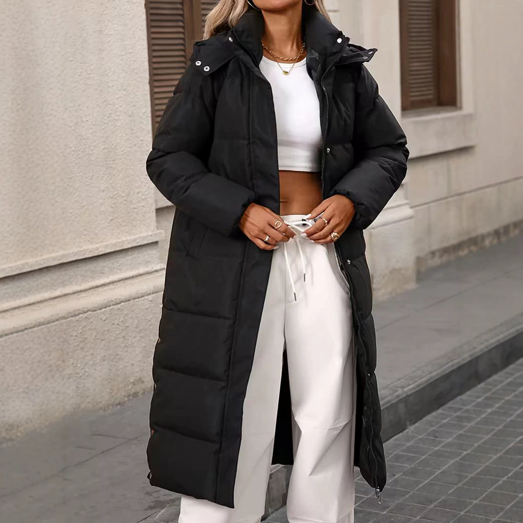Women's Long Hooded Black Coat