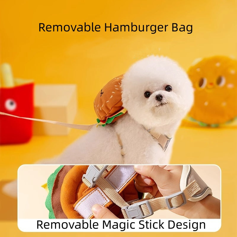 Cartoon Hamburger Chips Design Ajustable Vest Leash Rope pour les chats et les chiens