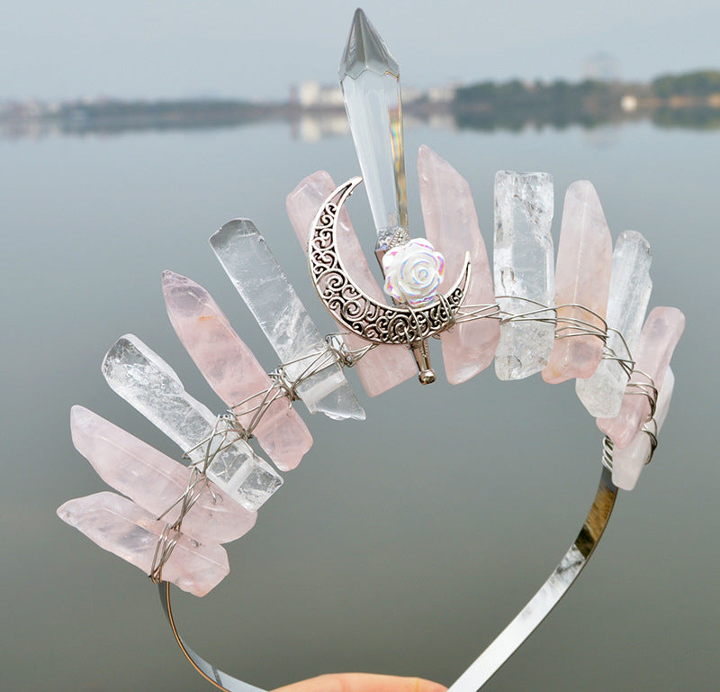 Crown Hair Accessoires naturels de colonne de cristal