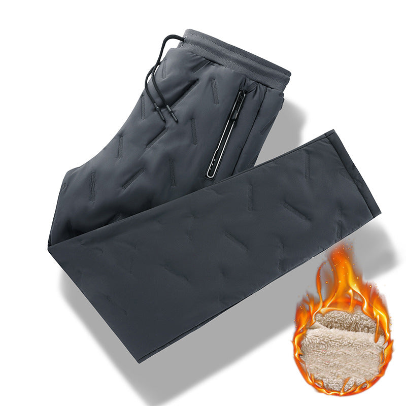Pantalon pour hommes Velours d'hiver épaississant doux pantalons en polaire avec poche zippée Vent de grande taille