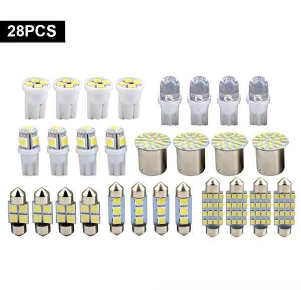 28pcs Intérieur de voiture blanc Combo LED Carte Dôme porte plaque de licence Ampoules
