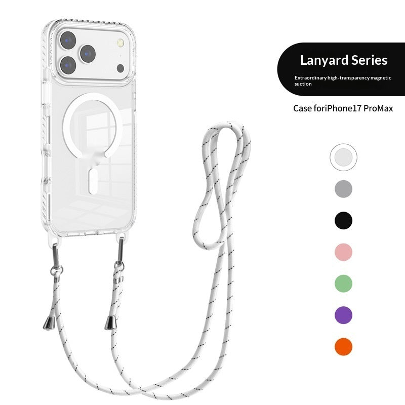 17 Pro Max boîtier magnétique transparent avec un cordon croisé