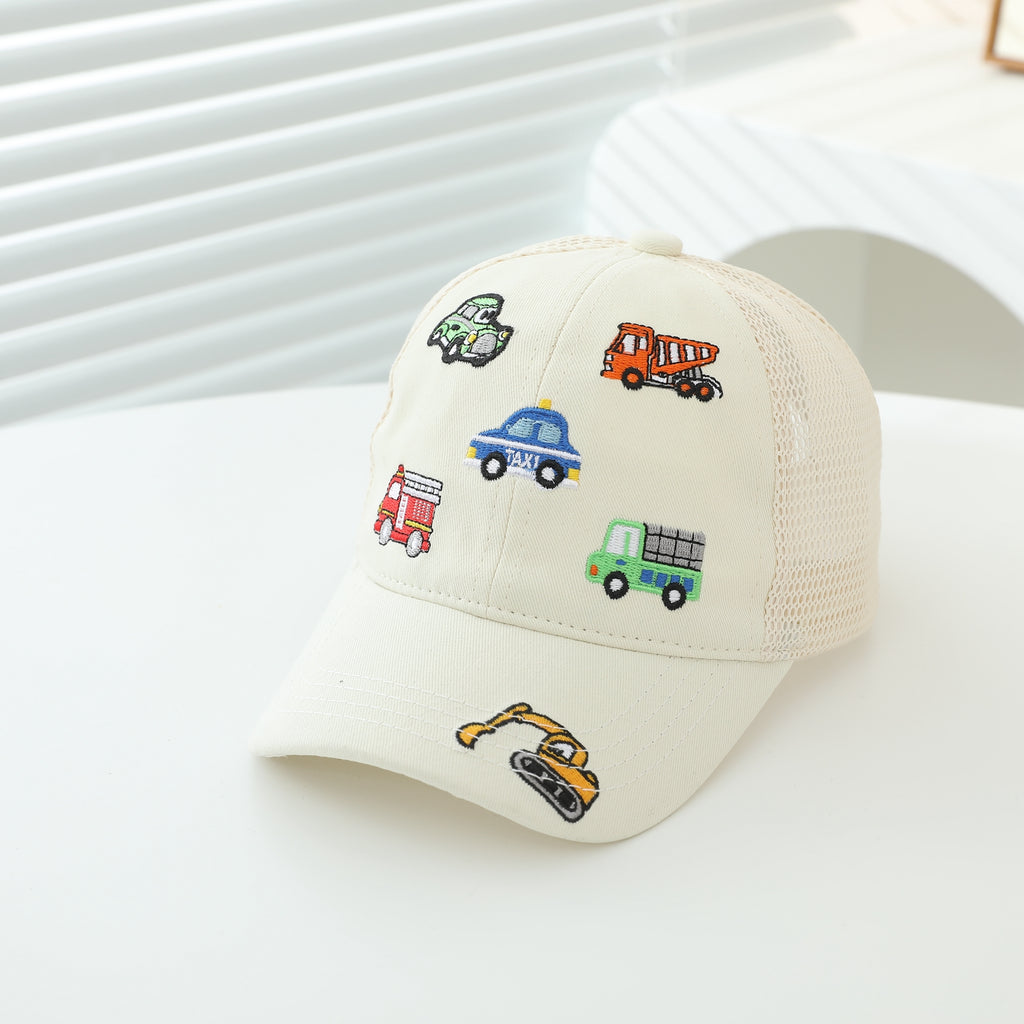 Style pour enfants Brodé modèle mixte Petite voiture avec semi-net respirant Brimmed Withou