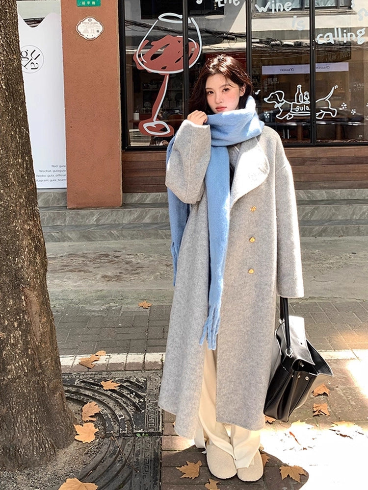 Manteau de cachemire à double face de taille moyenne pour femmes