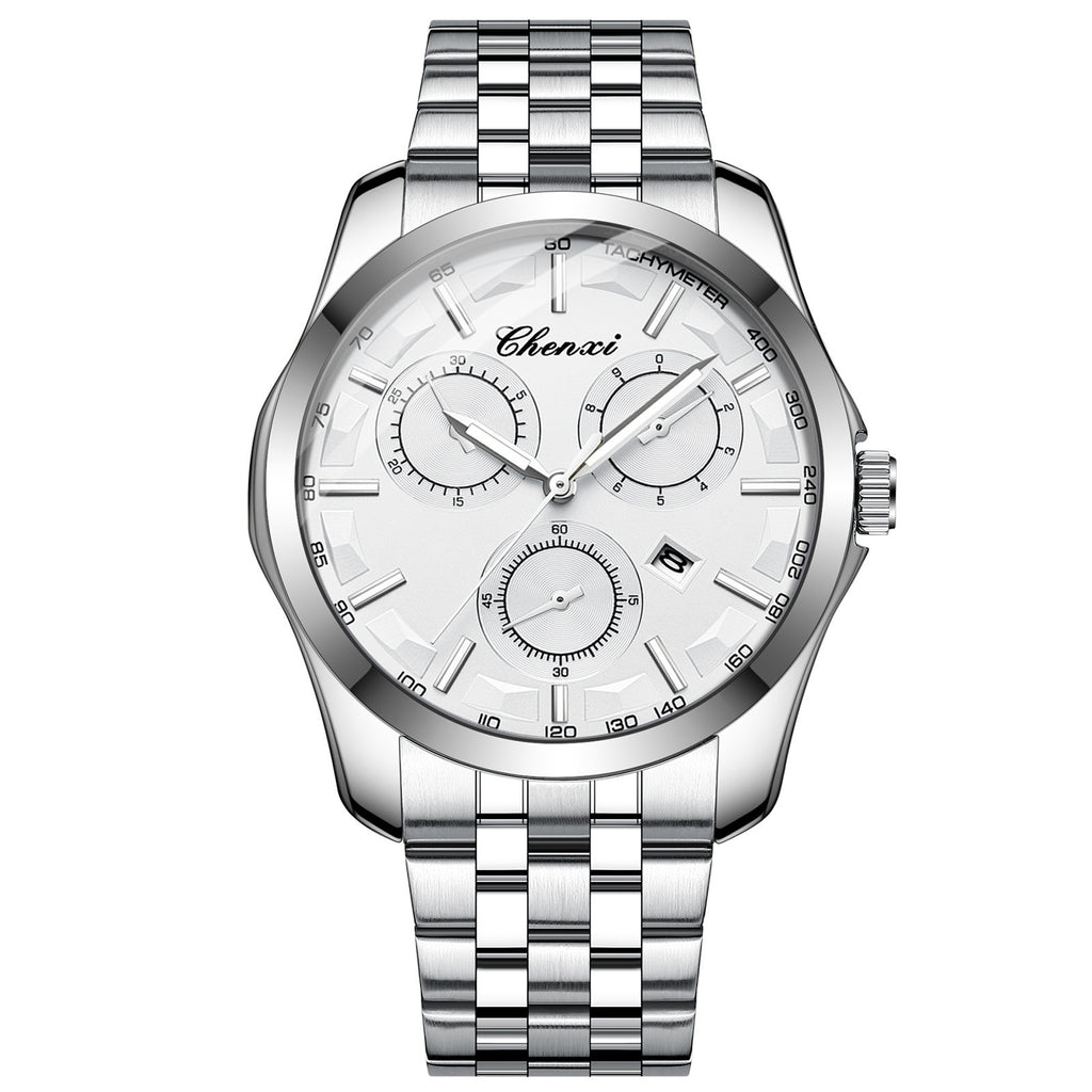 Homme d'affaires élégant montre avec les mains lumineuses