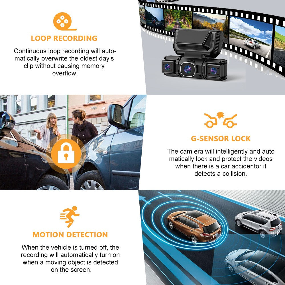 5G WiFi Dash Cam 4 Channel 360 Avant Arrière Intérieur DashCam