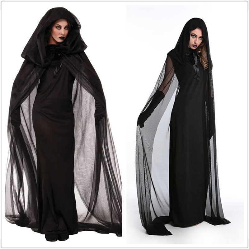 Cosplay Halloween Femmes Death Hell Witch Devil Vampire Uniforme Noir Robe Longue Party Cosp