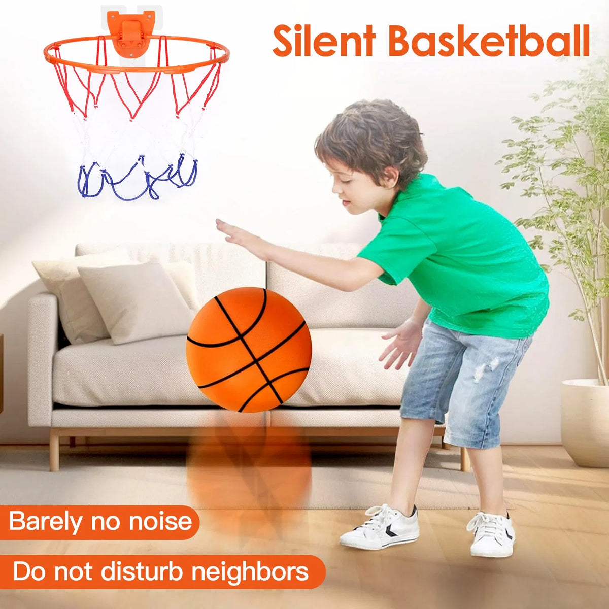 Basketball silencieux avec mousse de rotule Bouncing Basketball silencieux Foa haute densité non revêtue