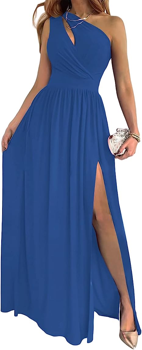 Robe de cocktail sexy Maxi à l'une des épaules à haute répartition sans manches