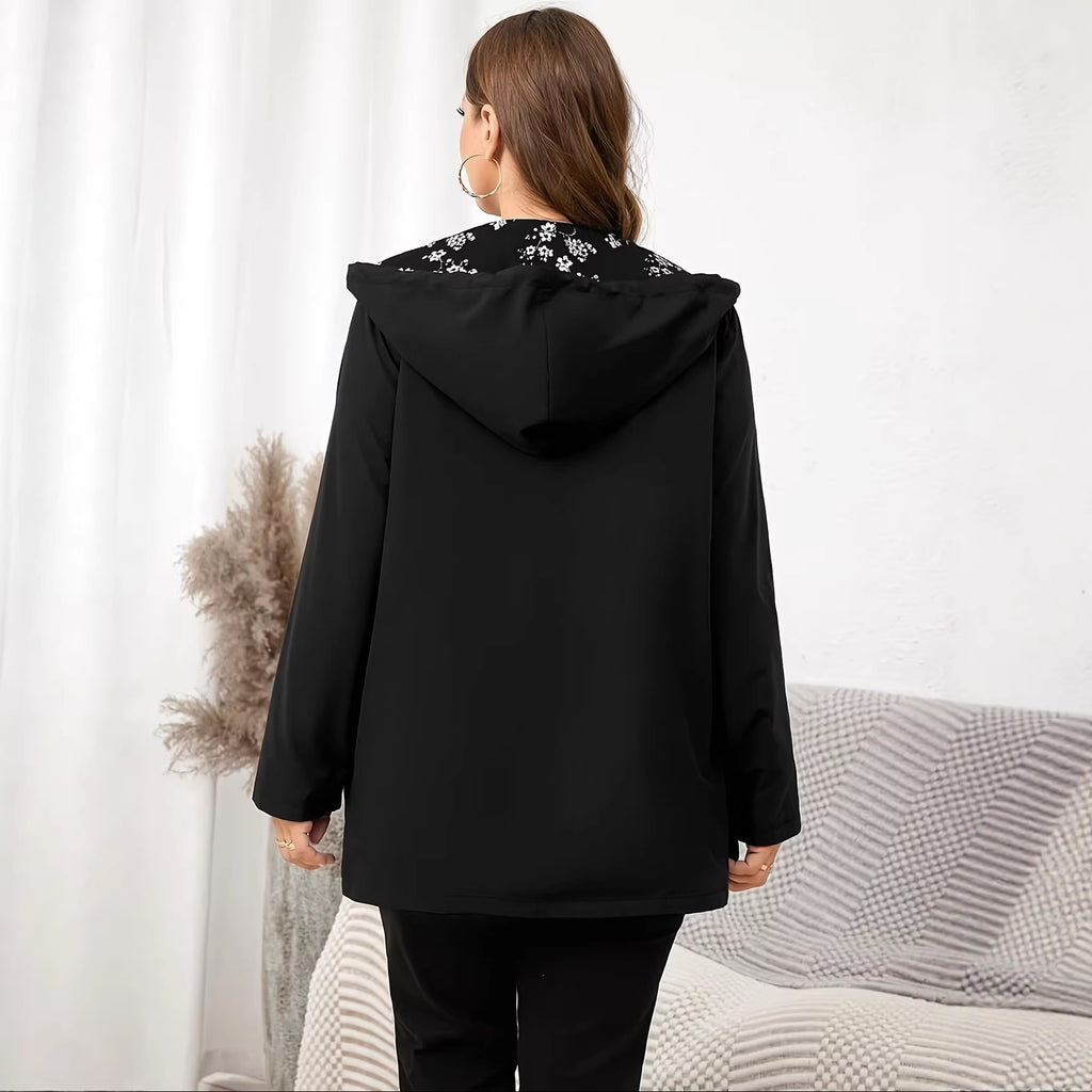 Cardigan à manches longues à capuchon pour femmes de plus grande taille - Veste de sweater en tricot imprimé réversible