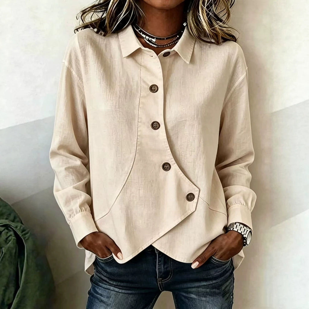 Femmes Casual Solid-Color Asymétrique manches longues chemise de style européen et américain