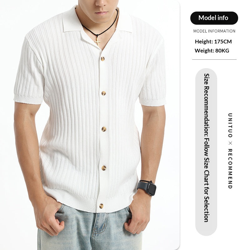 Vieux style d'argent hommes Lapel Ice Silk POLO Knit Cardigan