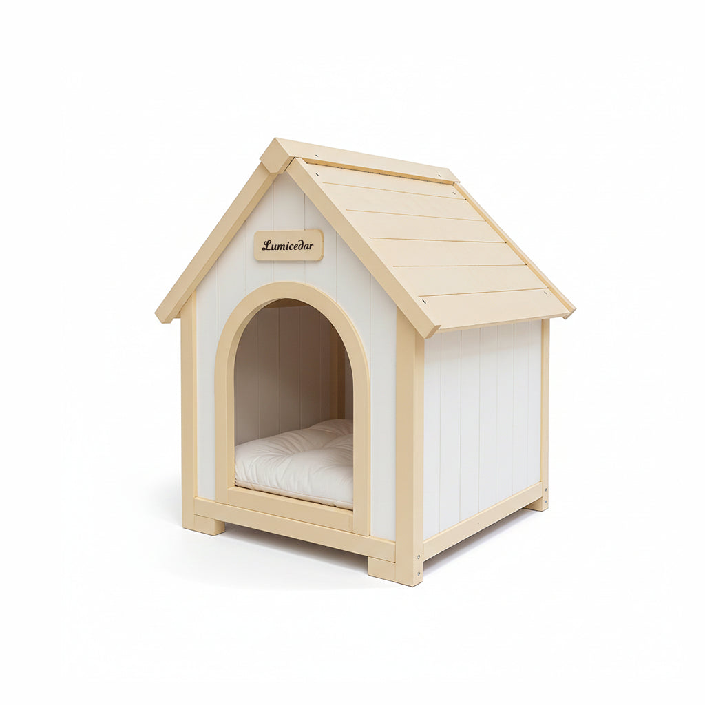 Maison de chien en bois moderne avec coussin EVA – Cèdre solide Pet House pour petits chiens & C
