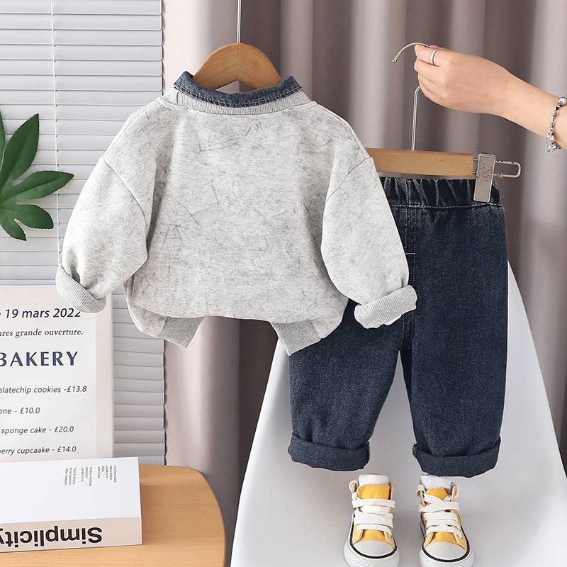 Trendy Denim Collar Ensemble à deux pièces pour garçons