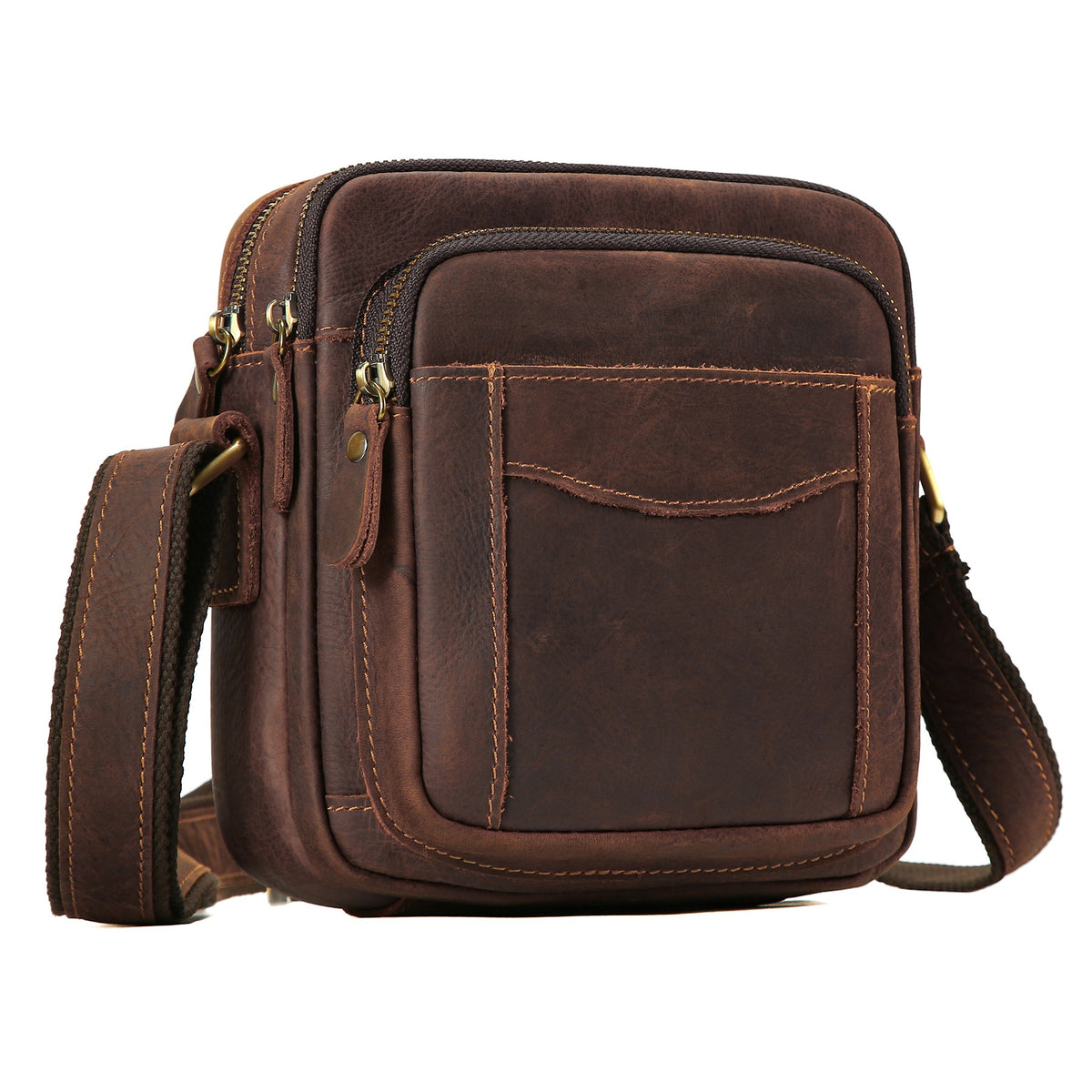 Epaule véritable en cuirCrossbody High-End Cowhide Homme Cowhide Retro Sac carré Casual