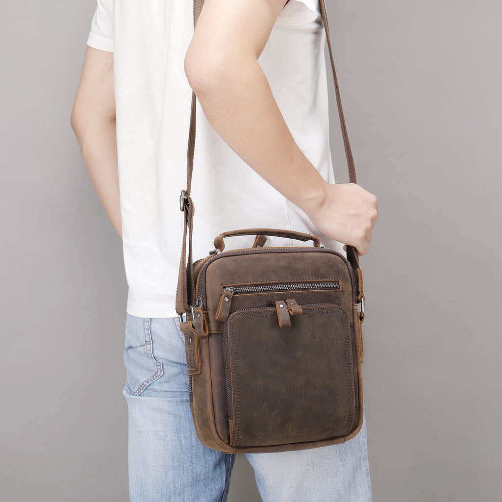 Véritable sac de messager en cuir vintage Cheval fou