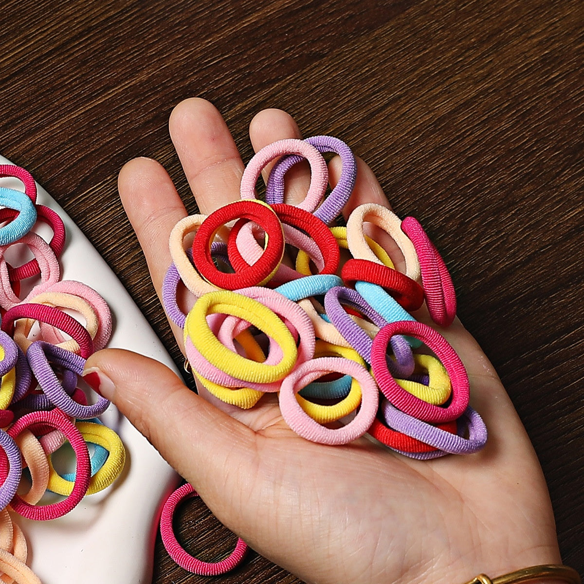 100 Sacs Sans couture Serviette pour enfants Anneau tresses Ne pas nuire cheveux Candy Couleur Rin