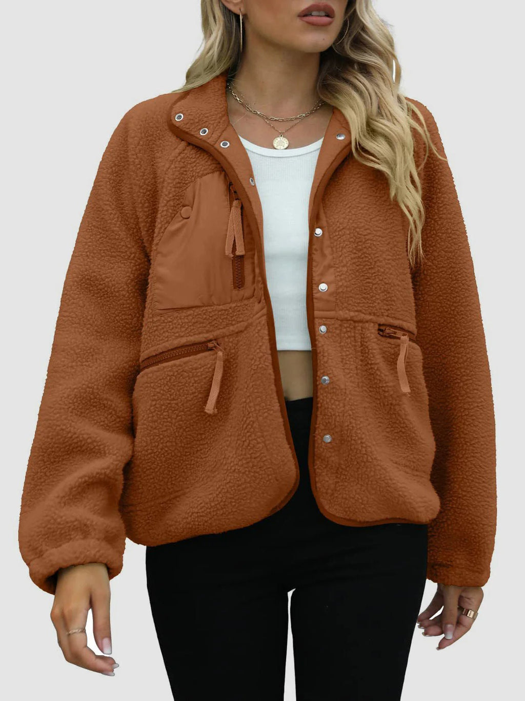 Veste en peluche cardigan courte Laine d'agneau