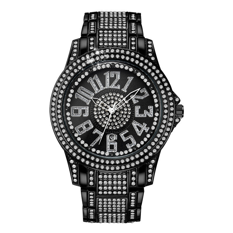 Bracelet en alliage de mode diamant pour hommes Date Montre Quartz
